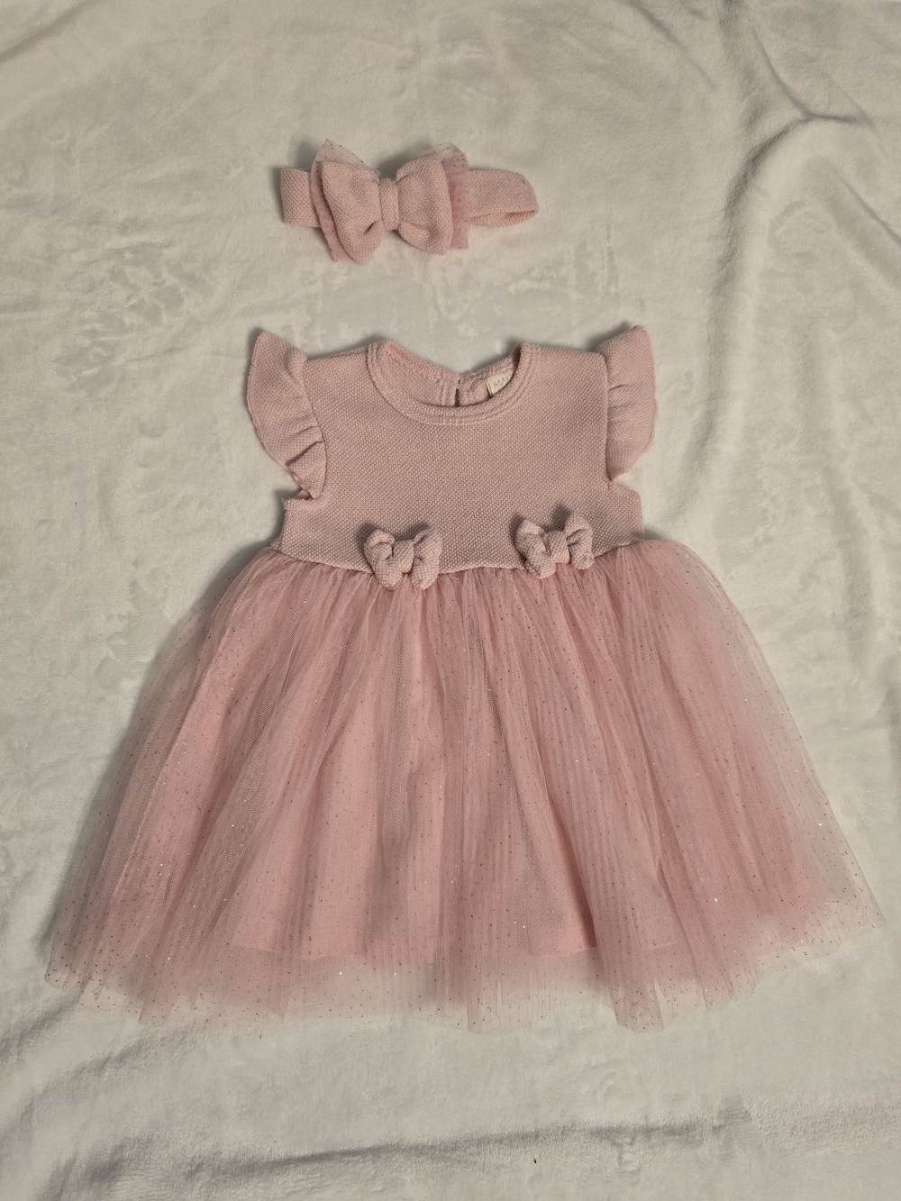 Sweet Pink Tulle Bow-Accent Kids Formal Dress with Headband